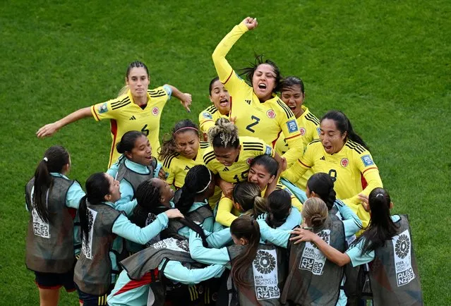 Catalina Usme of Colombia celebrates after scoring her team's first goal with teammates during the FIFA Women's World Cup Australia & New Zealand 2023 Group H match between Colombia and South Korea at Sydney Football Stadium on July 25, 2023 in Sydney, Australia. (Photo by Jaimi Joy/Reuters)