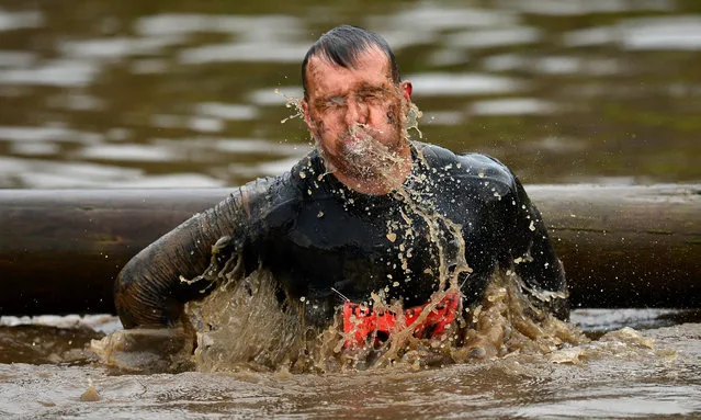 A competitor emerges from the water during the Tough Guy Challenge at South Perton Farm on January 31, 2016 in Telford, England. (Photo by Dan Mullan/Getty Images)