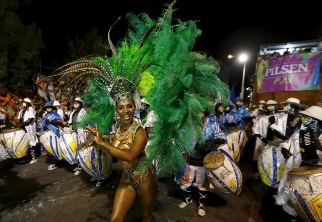 Members of a comparsa, a Uruguayan carnival group, play the drums during the Llamadas parade in Montevideo February 5, 2016. (Photo by Andres Stapff/Reuters)