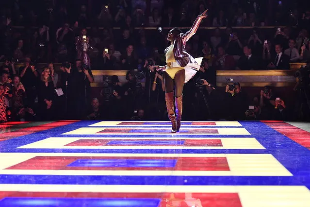 Jamaican singer Grace Jones presents a creation from the Fall/Winter 2019/20 Women collection by Tommy Hilfiger during the Paris Fashion Week, in Paris, France, 02 March 2019. (Photo by Julien de Rosa/EPA/EFE)