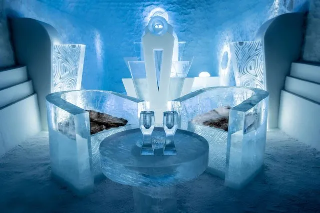 There is also a large ice bar that serves champagne, and an ice gallery. (Photo by Icehotel.com/Exclusivepix Media)
