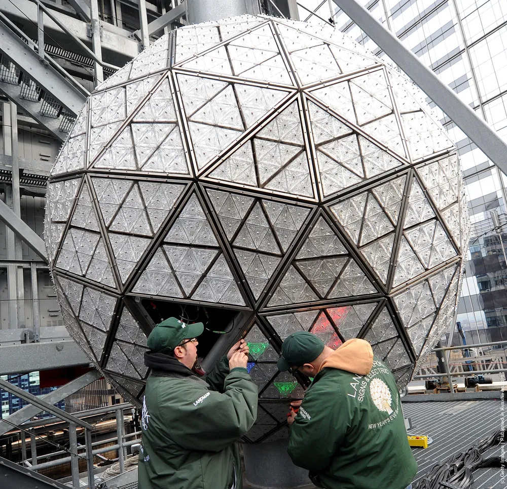 Installation Of 288 New Waterford Crystal Triangles On The 2012 Times Square New Year's Eve Ball