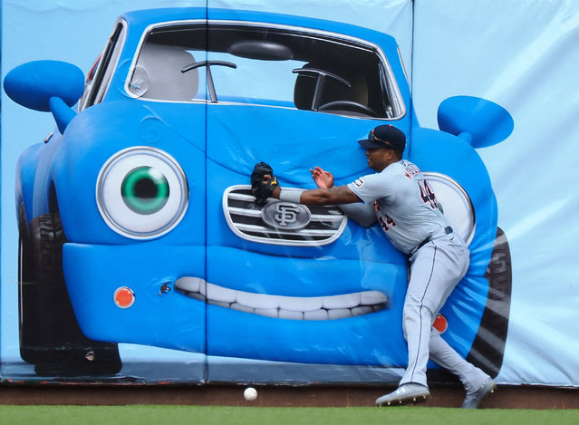 Detroit Tigers left fielder Justyn-Henry Malloy is unable to catch the ball against the San Francisco Giants during the sixth inning at Oracle Park, on August 11, 2024. (Photo by Kelley L Cox/USA TODAY Sports)