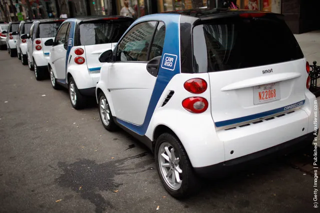 Car2go  vehicles are lined up for display March 22, 2012 in Washington, DC