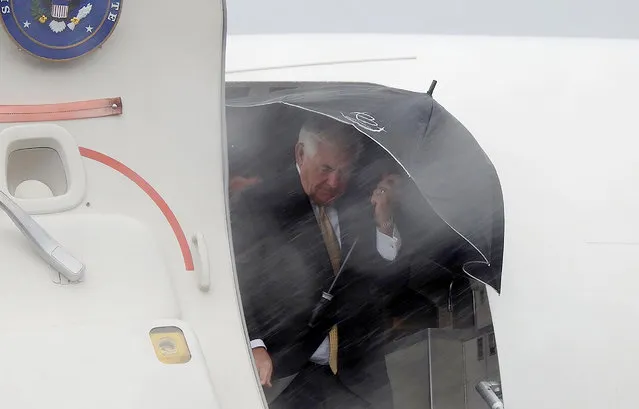 US Secretary of State Rex Tillerson arrives at the Wellington Military terminal in Wellington on June 6, 2017 Tillerson arrived in Wellington on June 6 for talks with New Zealand' s Prime Minister Bill English and Foreign Minister Gerry Brownlee. (Photo by Lloyd Burr/AFP Photo)