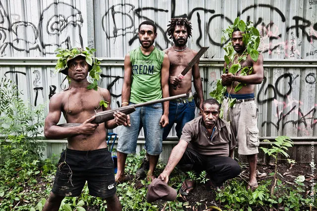 Members of the Raskol gang “Dirty Dons 585”, 9 Mile Settlement, Port Moresby. All of these young men committed a set of rapes and armed robberies. The gang members admit that two thirds of their victims are women