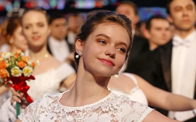 Young women take part in the Governor's Student Ball held at Platov South-Russian State Polytechnic University (NPI) in Novocherkassk, Russia on January 24, 2020, to mark Tatiana Day (Students Day). The ball gathers 750 most outstanding students from the twelve largest universities of the Rostov-on-Don Region. (Photo by Valery Matytsin/TASS)