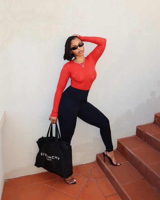 American singer-songwriter Chloe Bailey stuns in red with a Givenchy tote on January 16, 2025. (Photo by chloebailey/Instagram)