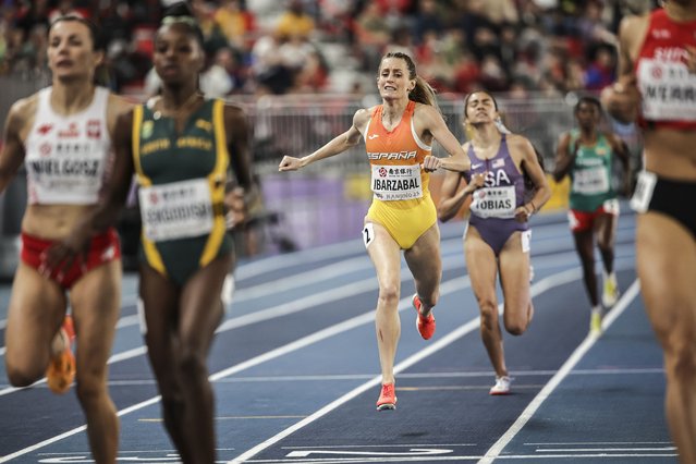 Lorea Ibarzabal of Spain (C) competes in the Women's 800m heat at the World Athletics Indoor Championships in Nanjing, China, 22 March 2025. (Photo by Andres Martinez Casares/EPA/EFE)