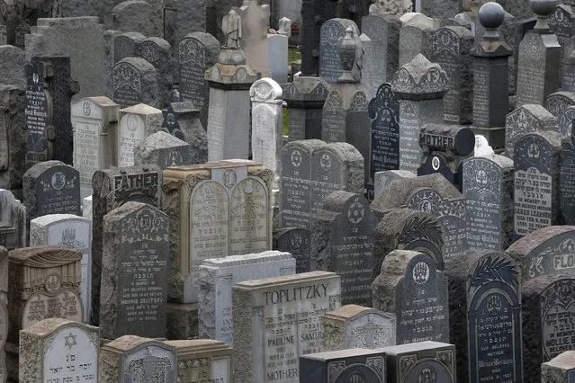 This Oct. 13, 2014, photo shows headstones in Washington Cemetery in the Brooklyn borough of New York. The predominantly Jewish cemetery dates back to the late 1800's and is almost filled to capacity. (AP Photo/Kathy Willens)