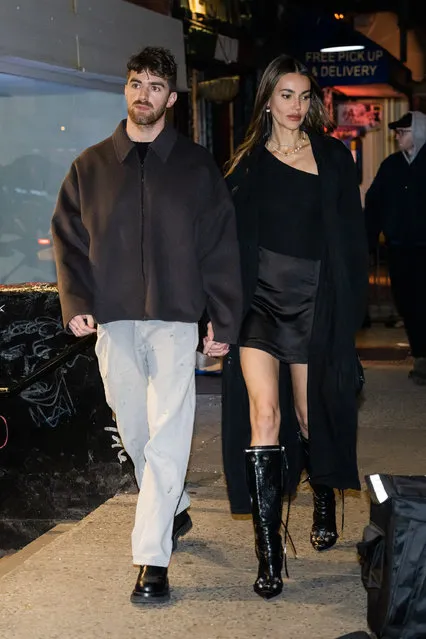 Drew Taggart and Marianne Fonseca step out together for the first time with a date night at Rubirossa in New York City on April 7, 2023. The 33 year old musician who was recently linked to Selena Gomez kept close and held hands with the Brazilian supermodel as they strolled Soho with Alex Pall and Moa Aberg. (Photo by The Image Direct)