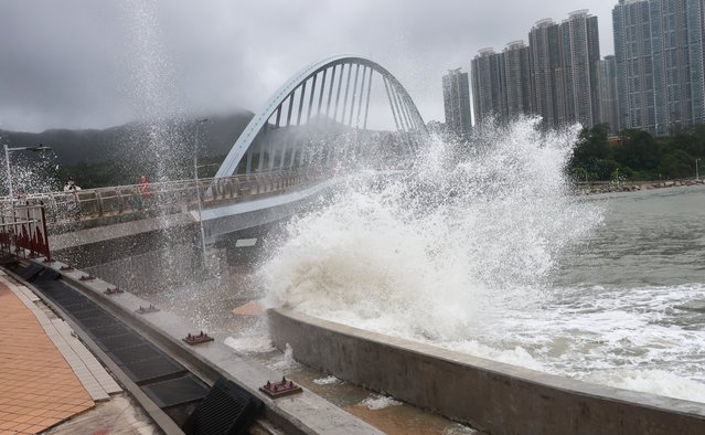 Waves crash ashore during Typhoon Ragasa, signal 10, in Hong Kong, China, 24 September 2025. (Phoot by May James/EPA)