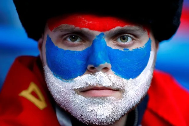 Serbia fan inside the stadium before the World Cup Group E football match between Serbia and Switzerland, in central Belgrade on June 22, 2018. (Photo by Fabrizio Bensch/Reuters)