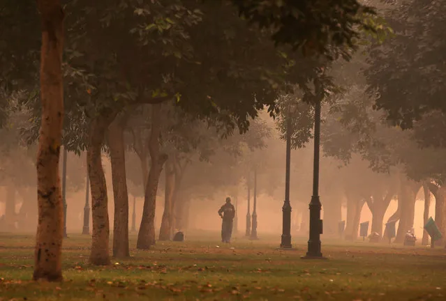 A man walks in a public park on a smoggy morning in New Delhi, India, November 2, 2016. (Photo by Adnan Abidi/Reuters)