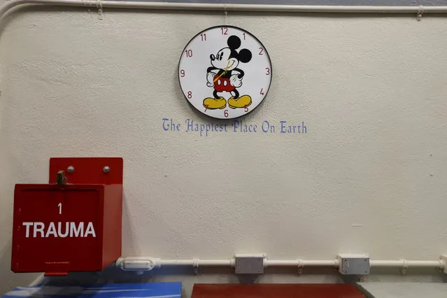 A Mickey Mouse clock is seen on a wall on death row during a media tour at San Quentin State Prison in San Quentin, California December 29, 2015. (Photo by Stephen Lam/Reuters)