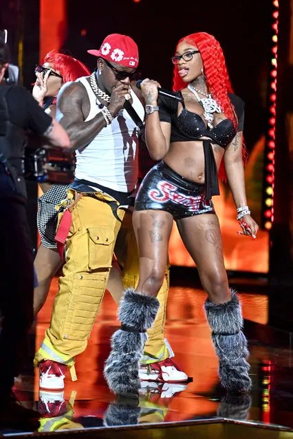 In this image released on October 10, 2023, Da Baby and Sexyy Red perform onstage during the BET Hip-Hop Awards 2023 on October 03, 2023 in Atlanta, Georgia. (Photo by Paras Griffin/Getty Images)