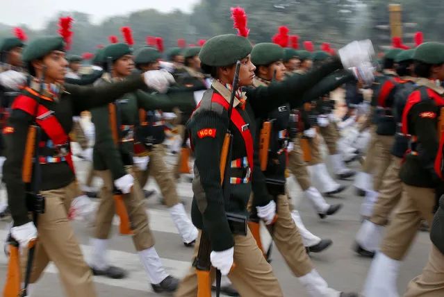 Cadets take part in a rehearsal for India's Republic Day parade in New Delhi, India January 17, 2017. (Photo by Cathal McNaughton/Reuters)