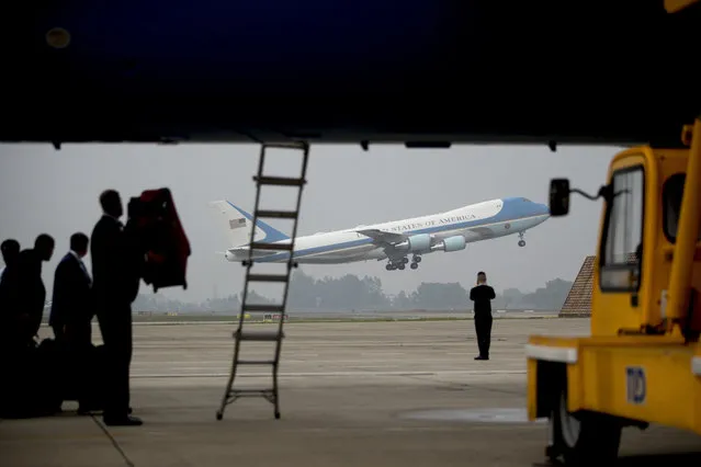 Air Force One with President Donald Trump aboard takes off at Nom Bar International Airport in Hanoi, Vietnam, Thursday, February 28, 2019, to travel to Washington. (Photo by Andrew Harnik/AP Photo/Pool)