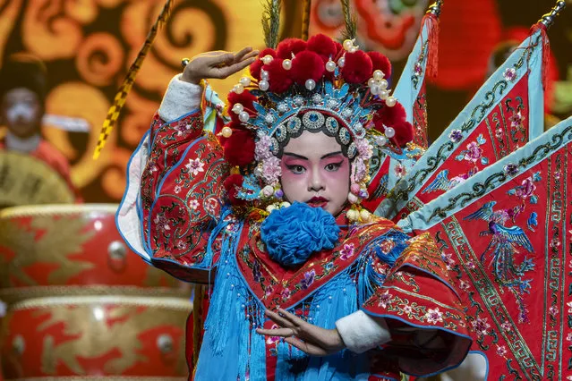 Primary school students are performing Peking Opera on the stage of the Children's Spring Festival Gala in Hai'an, China, on January 30, 2024. (Photo by Costfoto/NurPhoto/Rex Features/Shutterstock)