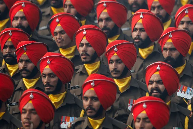 Indian soldiers march during the Republic Day parade in New Delhi, India on January 26, 2024. (Photo by Adnan Abidi/Reuters)