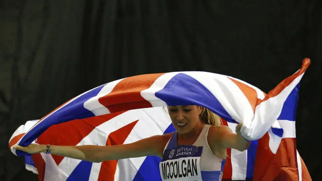 Britain Athletics, British Athletics Indoor Team Trials, English Institute of Sport, Sheffield on February 11, 2017. Great Britain's Eilish McColgan celebrates victory in the women's 3000m. (Photo by Andrew Boyers/Reuters/Action Images/Livepic)