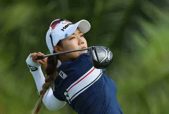 Jenny Shin of South Korea hits her tee shot on the second hole during the first round of the HSBC Women's Champions on the Tanjong Course at Sentosa Golf Club on March 2, 2017 in Singapore. (Photo by Scott Halleran/Getty Images)