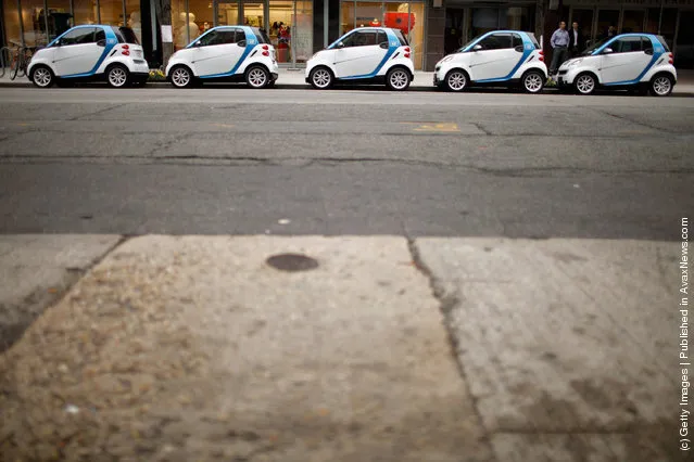 Car2go  vehicles are lined up for display March 22, 2012 in Washington, DC