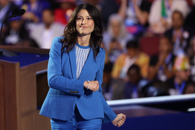 Dana Nessel, Attorney General of Michigan, reacts onstage on Day 3 of the Democratic National Convention (DNC) in Chicago, Illinois, U.S., August 21, 2024. (Photo by Brendan Mcdermid/Reuters)