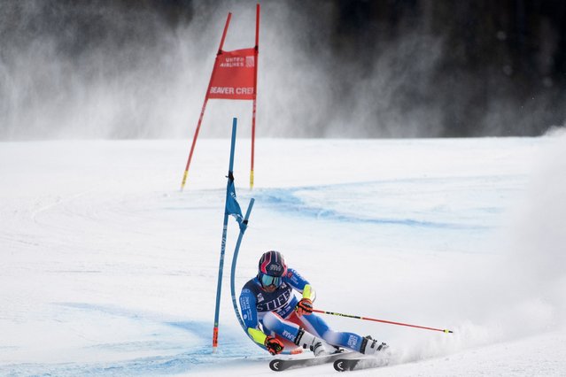 Mathieu Faivre of France races in run one of the Audi FIS Alpine Ski World Cup Men's Giant Slalom race in Beaver Creek, Colorado, on December 8, 2024. (Photo by Jason Connolly/AFP Photo)