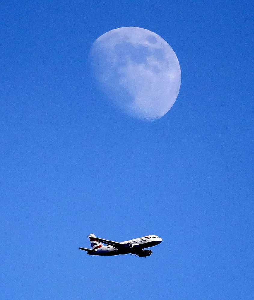 Airplane crossing the Moon