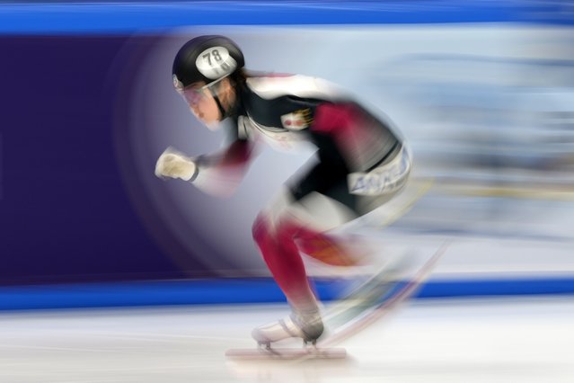 Japan's Kii Kurokawa competes in the heats of the women's 500m Short Track Speed Skating in the ISU World Short Track Championships Beijing, China on Friday, March 14, 2025. (Photo by Ng Han Guan/AP Photo)