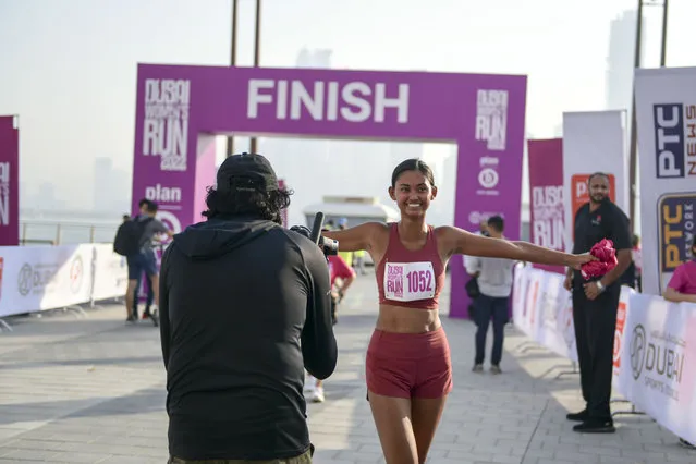 Women at the finish line during the Dubai Women's Run, Bluewaters Island, Dubai on November 13, 2022. (Photo by Khushnum Bhandari/The National)