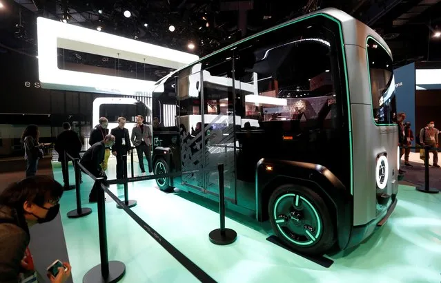 A Holon Mover, an autonomous-driving, 15-passenger electric vehicle is displayed during CES 2023, an annual consumer electronics trade show, in Las Vegas, Nevada, U.S. January 5, 2023. (Photo by Steve Marcus/Reuters)