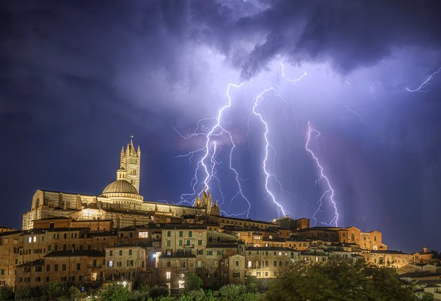 The 15th-century Castello di Torrechiara in Parma, Italy, was at the centre of a dramatic thunderstorm on August 13, 2024. (Photo by Alberto Ghizzi Panizza/Animal News Agency)