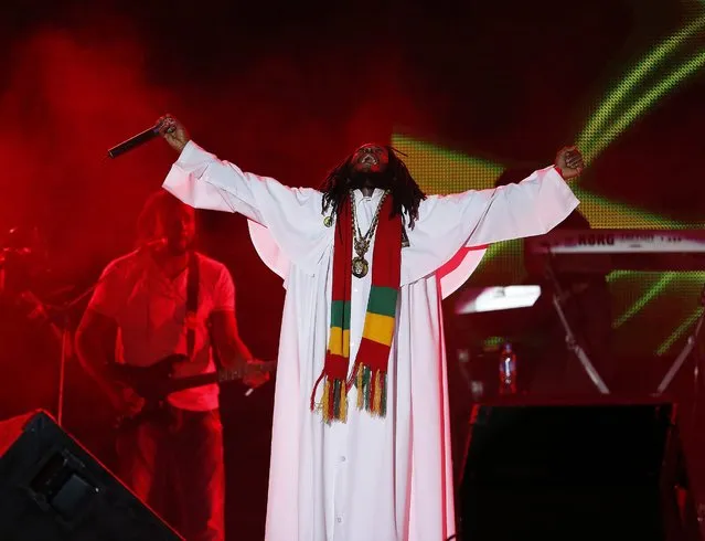 Jamaican reggae artist Droop Lion performs at the Sting 2014 concert in Kingston, December 27, 2014. (Photo by Gilbert Bellamy/Reuters)