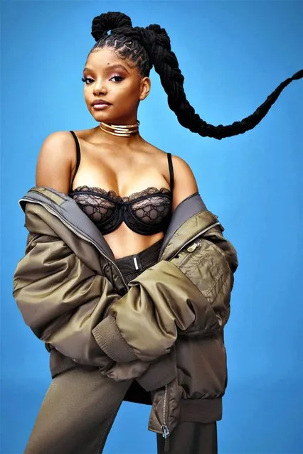 Little Mermaid star, American singer-songwriter and actress Halle Bailey in May 2023 stuns in lace bra for raunchy photoshoot with Glamour. (Photo by AB + DM)