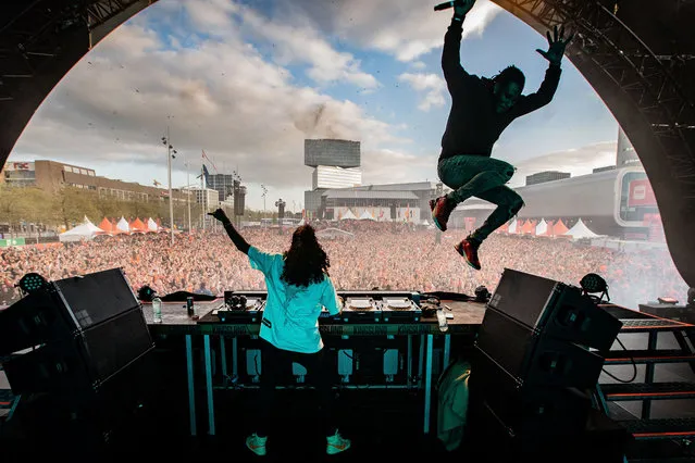 DJs Sunnery James (L) and Ryan Marciano perform during Kingsland Festival in the RAI in Amsterdam on April 27, 2022. Kingsland is back for the first time since 2019, due to the Covid-19 pandemic. (Photo by Paul Bergen/ANP via AFP Photo)