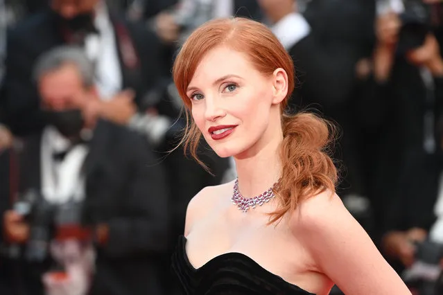 American actress Jessica Chastain attends the “Annette” screening and opening ceremony during the 74th annual Cannes Film Festival on July 06, 2021 in Cannes, France. (Photo by Kate Green/Getty Images)