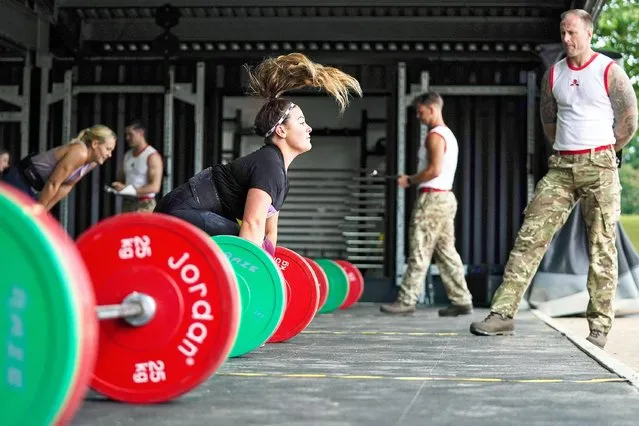 A soldier competes in the weightlifting task during the British Army Warrior Fitness Finals at Sir John Moore Barracks in Winchester on Wednesday, September 1, 2021. (Photo by Steve Parsons/PA Images via Getty Images)