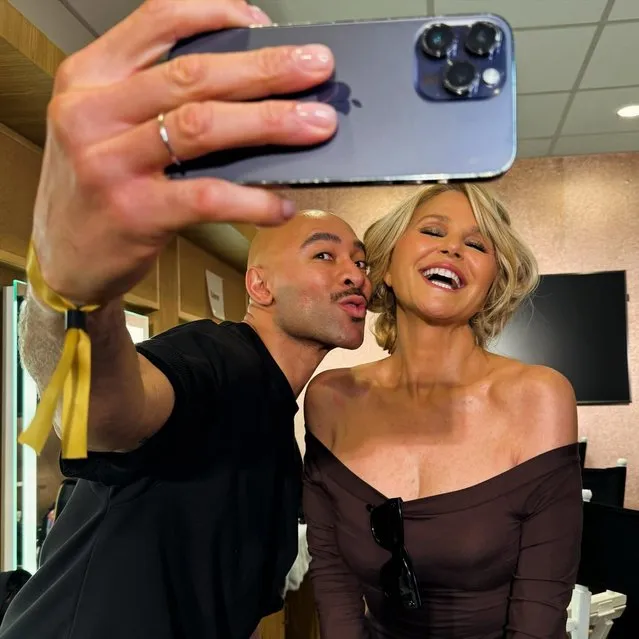 American model Christie Brinkley and a member of her glam squad in the second decade of March 2024 snap a selfie. (Photo by christiebrinkley/Instagram)