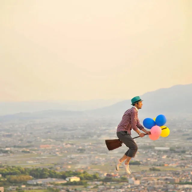 A man and his broomstick are bringing magic to Instagram with these uplifting snaps. Daisuke Kujiraoka, 36, from Tokyo, Japan, snapped himself levitating across the country and uploaded them to the social media site. The quirky artist has posed with aeroplanes and cars appearing to float in mid-air Harry Potter-style. (Photo by Daisuke Kujiraoka/Caters News/Mercury Press)
