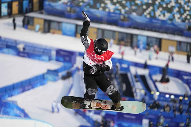 United States's Zoe Kalapos competes during the women's halfpipe qualification round at the 2022 Winter Olympics, Wednesday, February 9, 2022, in Zhangjiakou, China. (Photo by Lee Jin-man/AP Photo)
