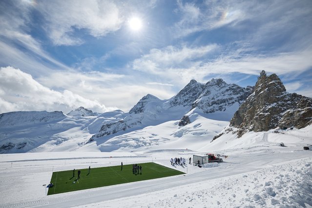 General view of the Aletsch Glacier pitch during day one of the UEFA Women's EURO 2025 Ticket and Volunteer Launch Event at Grindelwald Terminal on September 30, 2024 in Interlaken, Switzerland. (Photo by Francesco Scaccianoce - UEFA/UEFA via Getty Images)