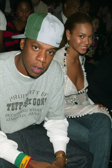 Jay Z and Beyonce Knowles during Mercedes-Benz Fashion Week Spring 2004 – Rosa Cha – Front Row and Backstage at Gertrude Tent, Bryant Park in New York City, New York, United States. (Photo by Gregory Pace/FilmMagic)