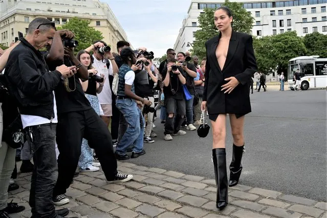 Australian model Shanina Shaik arrives to attend the Givenchy Menswear Spring/Summer 2023 show as part of Paris Fashion Week, in Paris, on June 22, 2022. (Photo by AFP Photo/Stringer)