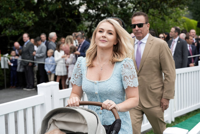 White House Press Secretary Karoline Leavitt and her husband Nicholas Riccio attend the annual White House Easter Egg Roll event, on April 21, 2025. (Photo by Ken Cedeno/Reuters)