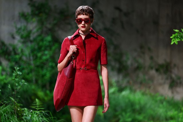 A model presents creations by Gucci at a fashion show in the Turbine Hall at Tate Modern, in London, Britain on May 13, 2024. (Photo by Hannah McKay/Reuters)