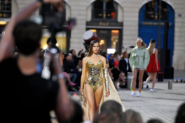 A model walks the runway during Vogue World: Paris at Place Vendome on June 23, 2024 in Paris, France. (Photo by Kristy Sparow/Getty Images for Vogue)
