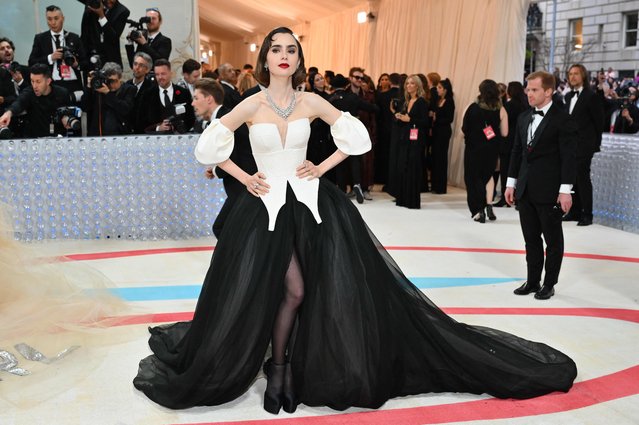 US-British actress Lily Collins arrives for the 2023 Met Gala at the Metropolitan Museum of Art on May 1, 2023, in New York. (Photo by Angela Weiss/AFP Photo)