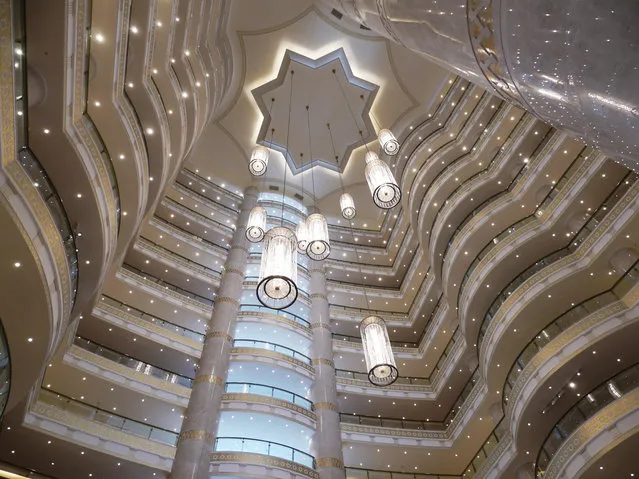 Inside the Oguzkent Hotel, in the center of Ashgabat. (Photo by Amos Chapple via The Atlantic)